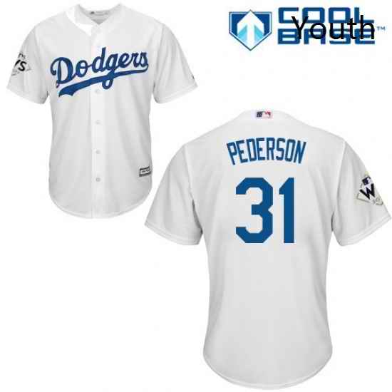 Youth Majestic Los Angeles Dodgers 31 Joc Pederson Replica White Home 2017 World Series Bound Cool Base MLB Jersey